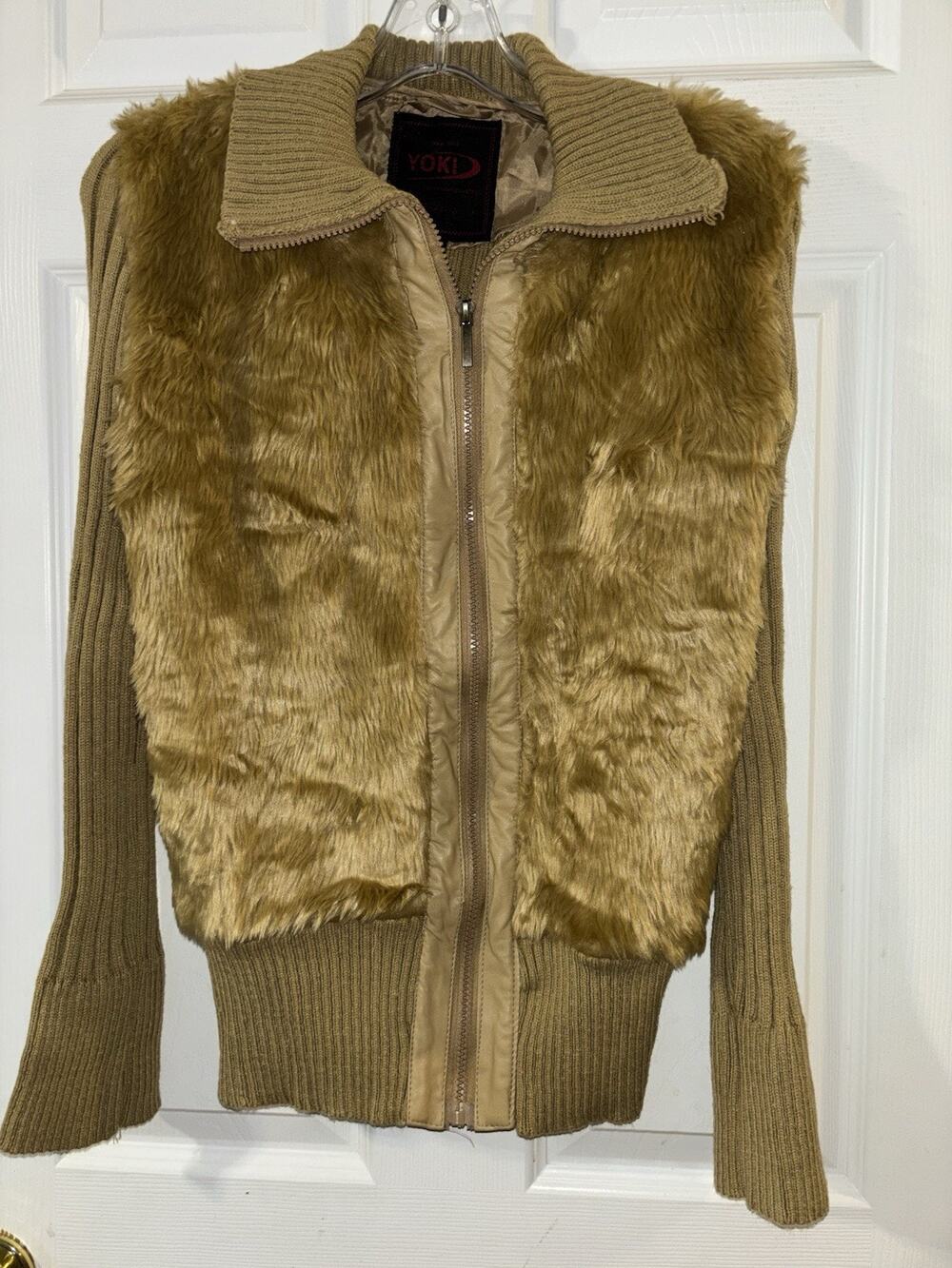 Yoki Sweater Jacket XL JUNIORS Brown Tan Zipper Retro 2000s Y2K